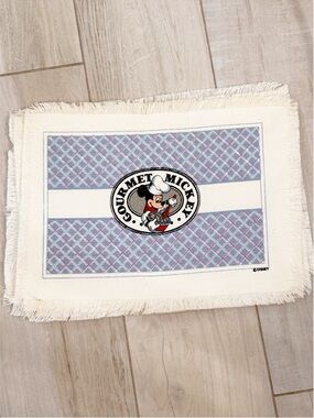 Vintage Walt Disney GOURMET MICKEY Seet Of 4 White Blue Placemats 12” X 16”